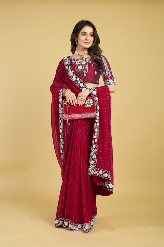 Soft Georgette Heavy Sequence Work All Over Saree With Border