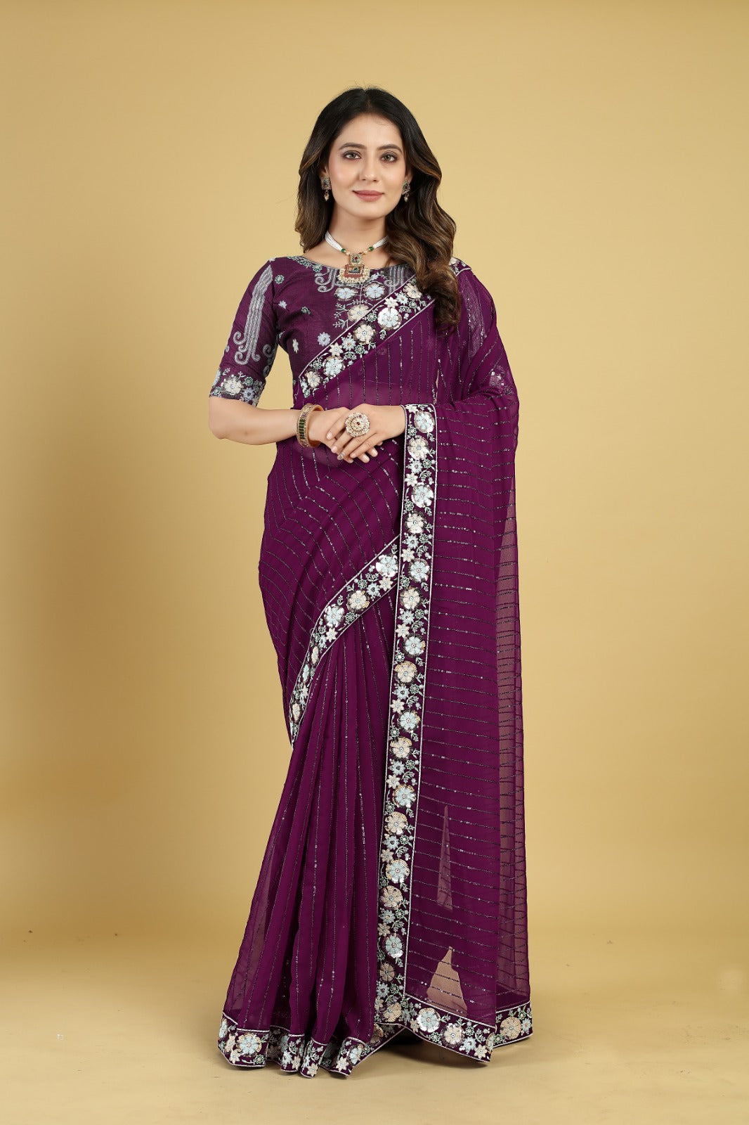 Soft Georgette Heavy Sequence Work All Over Saree With Border