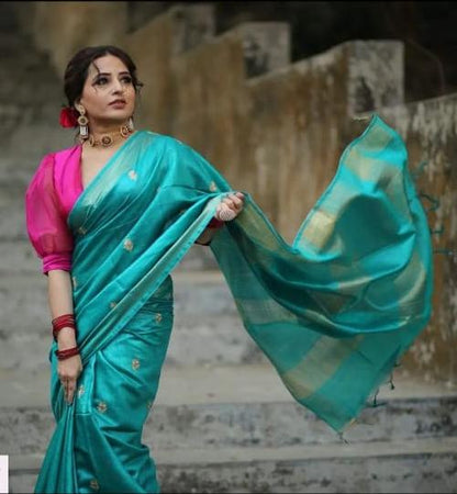 Soft Yarn Dye Linen Saree With Small Butts