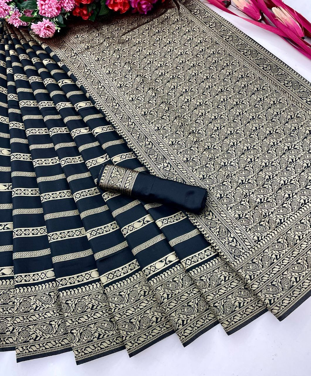 Soft Banarasi Silk Saree With Zari Design Work