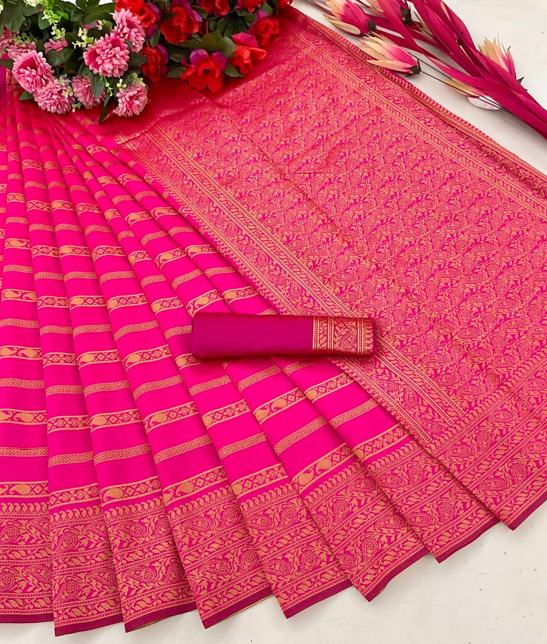 Soft Banarasi Silk Saree With Zari Design Work