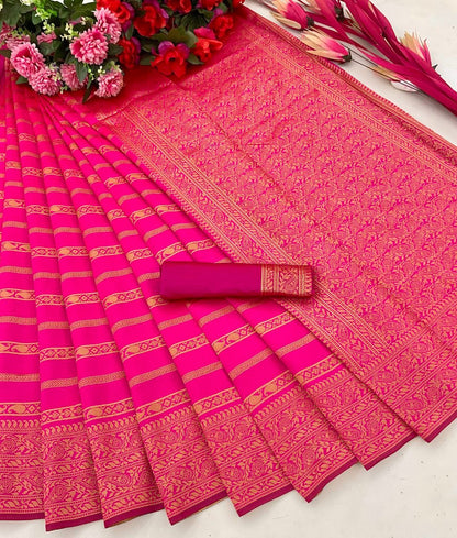 Soft Banarasi Silk Saree With Zari Design Work