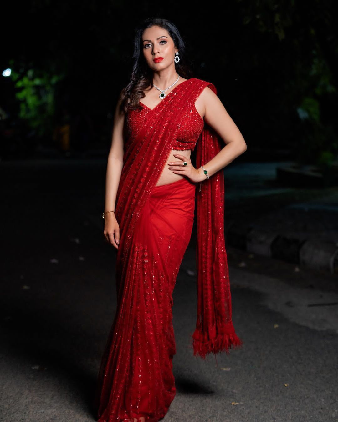 Red Soft Net Georgette Sequence Saree