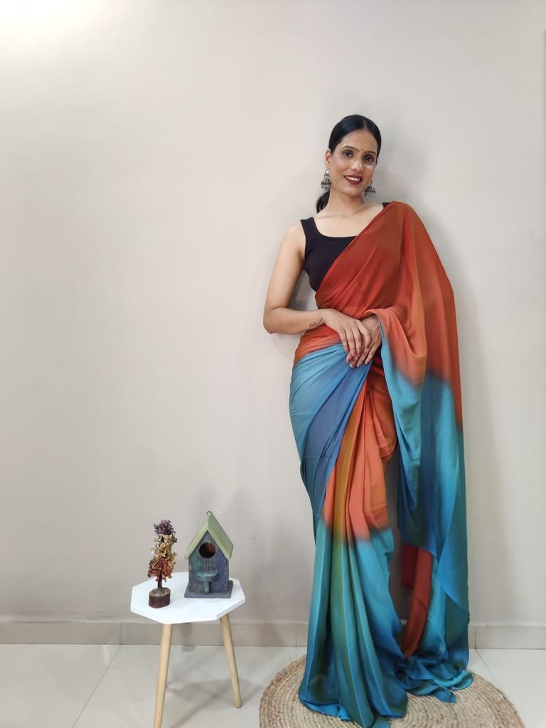 Soft Chiffon Ready to Wear Three Tone Shade Saree