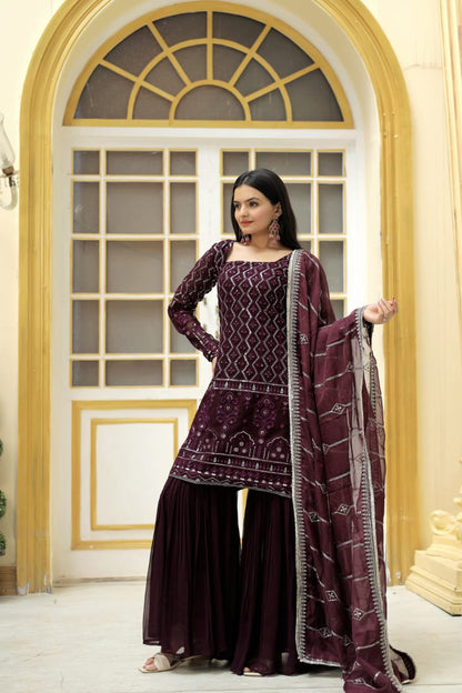 Faux Georgette Sequence Thread Work Sharara Dupptta