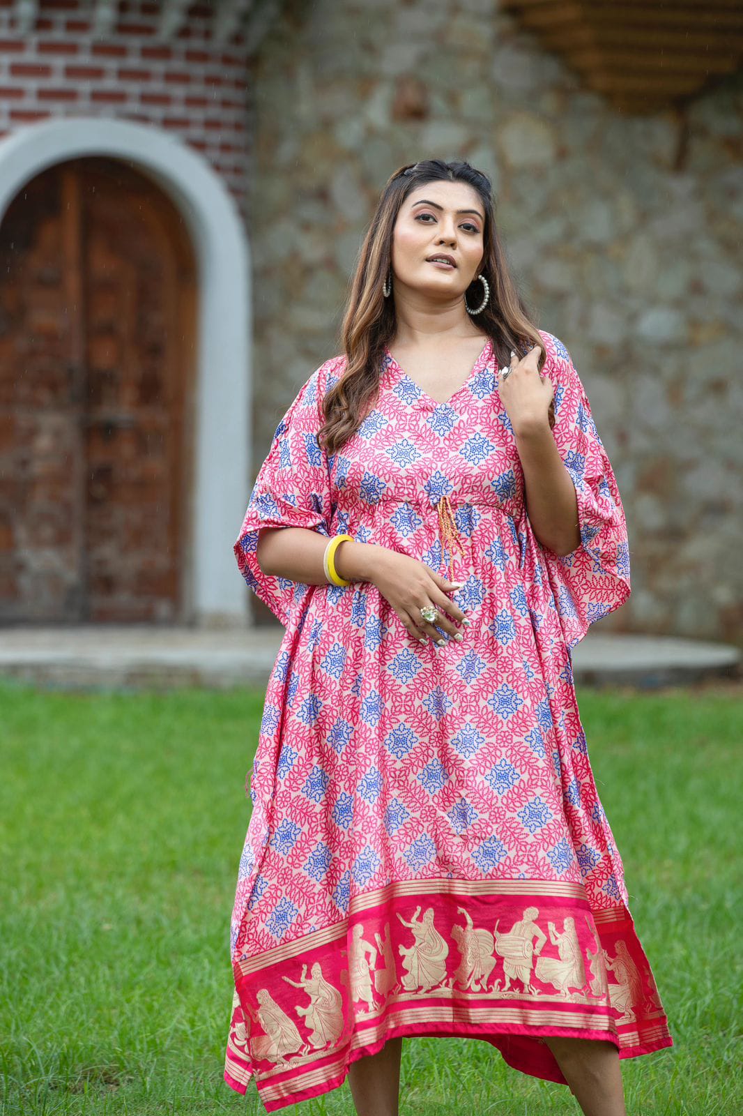 Gaji Silk Kaftan With Patola and Floral Print