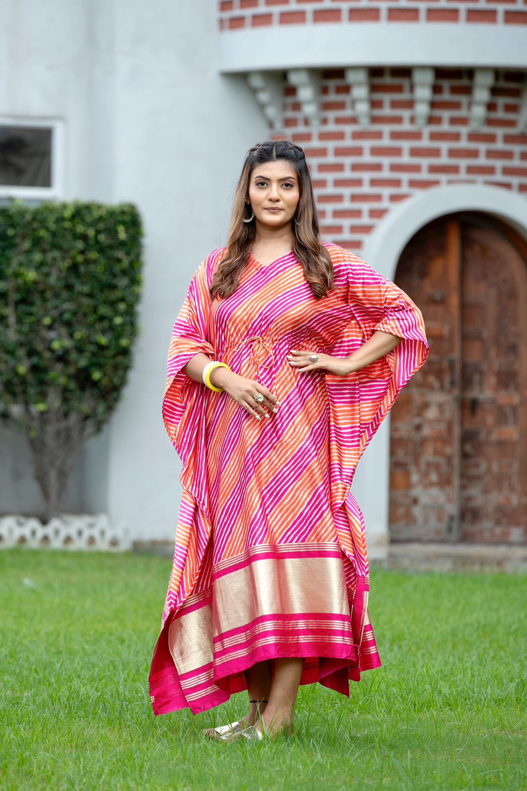 Gaji Silk Kaftan With Patola and Floral Print