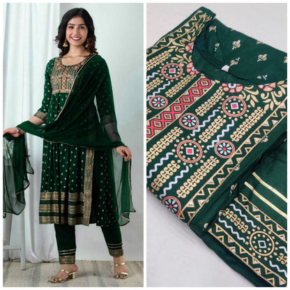 Soft Reyon Nyra Cut Kurti Set With Gold Print Work