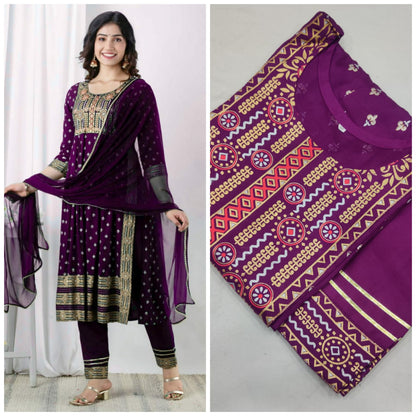 Soft Reyon Nyra Cut Kurti Set With Gold Print Work