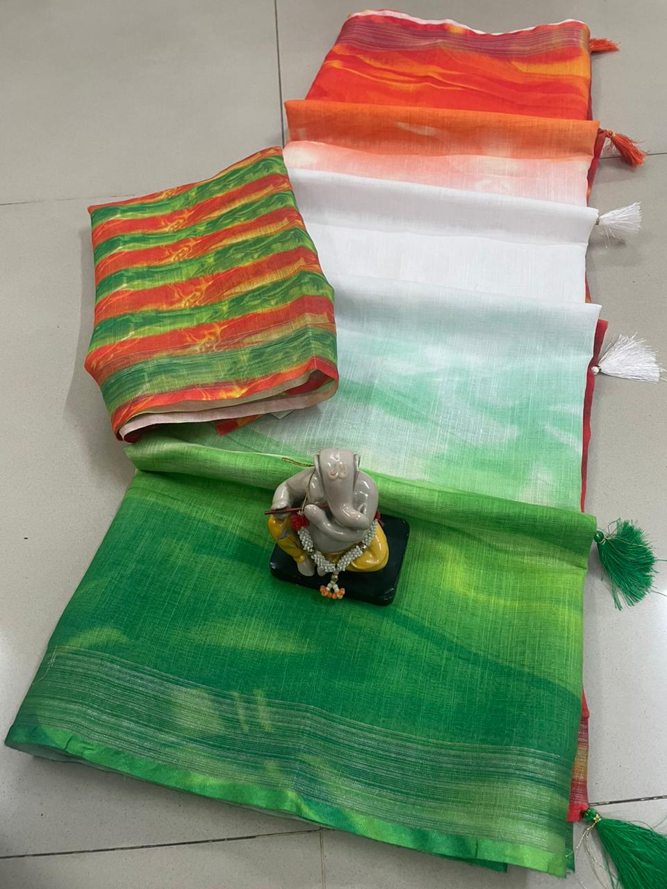 Tiranga design Soft Linen Saree