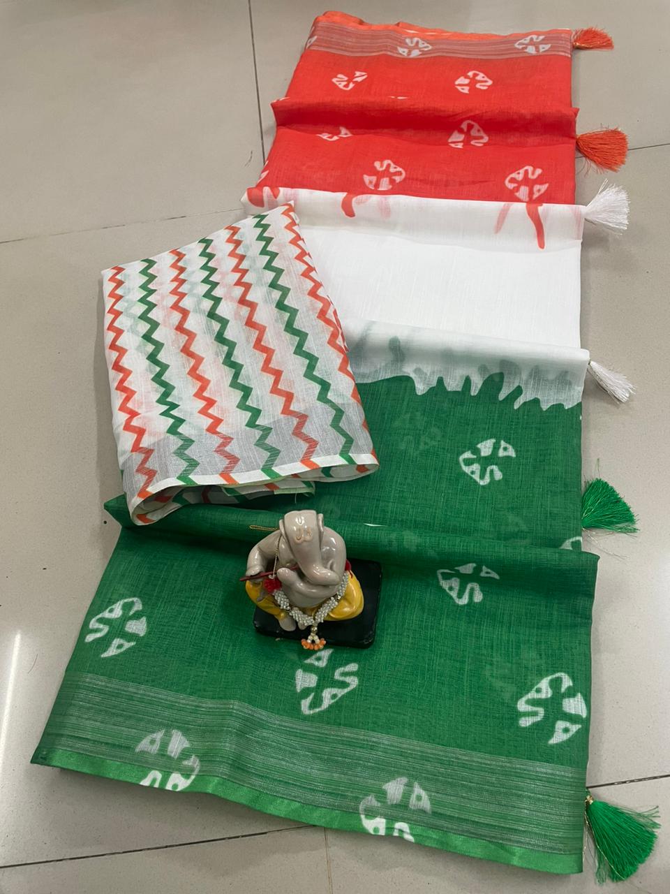 Tiranga design Soft Linen Saree