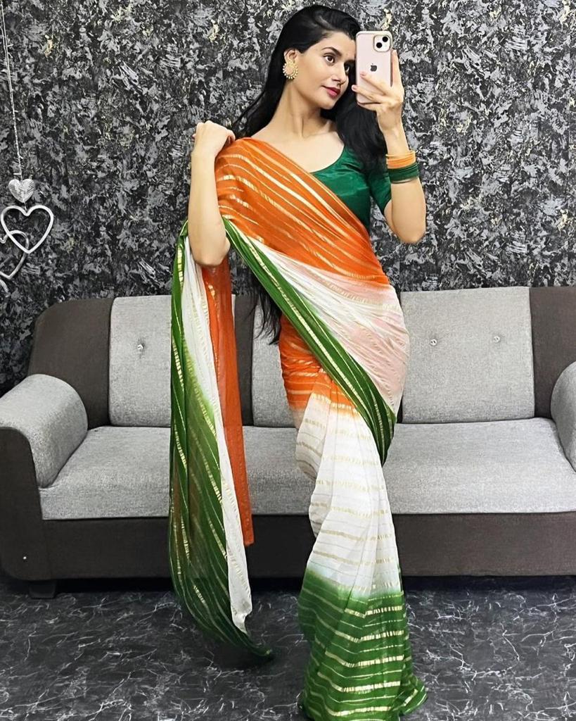 Soft Georgette Tiranga Saree With Tie and Die