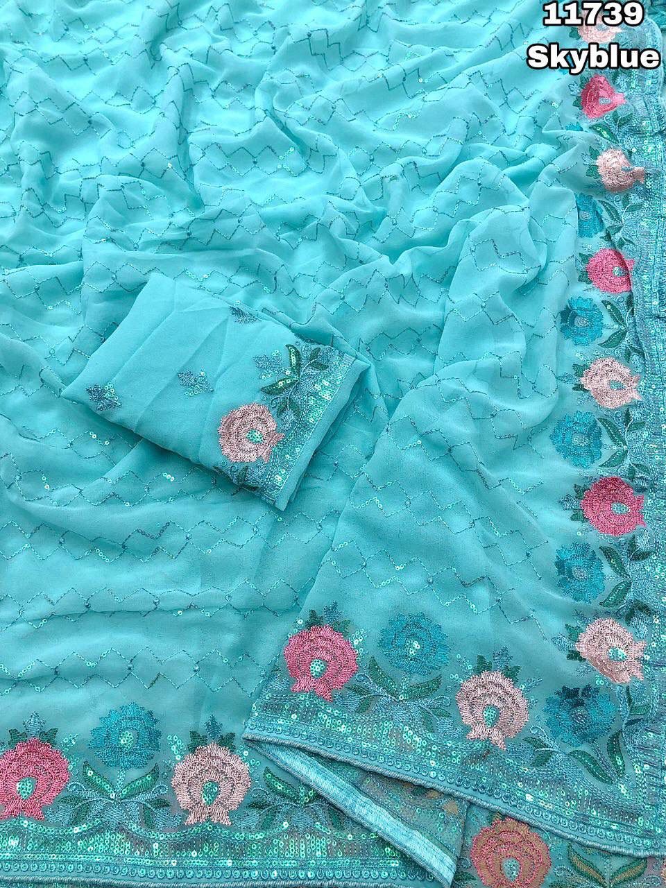 Soft Chiffon Saree With Sequence Embroidery Work