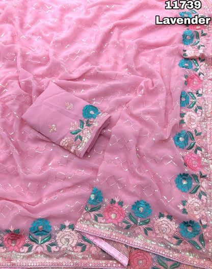 Soft Chiffon Saree With Sequence Embroidery Work