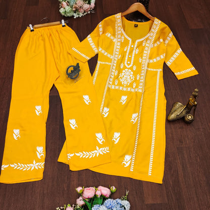 Soft Reyon Cotton Plazo Set With Chinakri Work