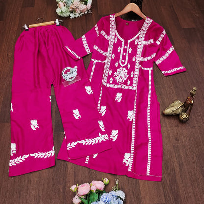 Soft Reyon Cotton Plazo Set With Chinakri Work