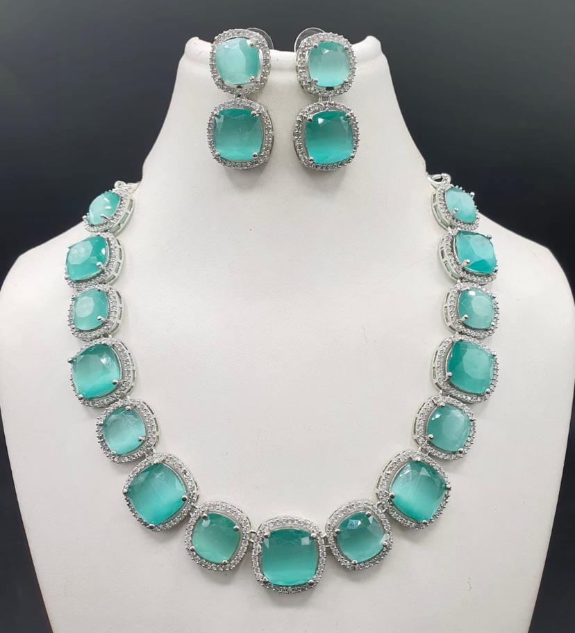 Beautiful Sarwosiki CZ Necklace Set With Earrings