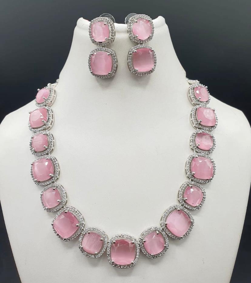 Beautiful Sarwosiki CZ Necklace Set With Earrings