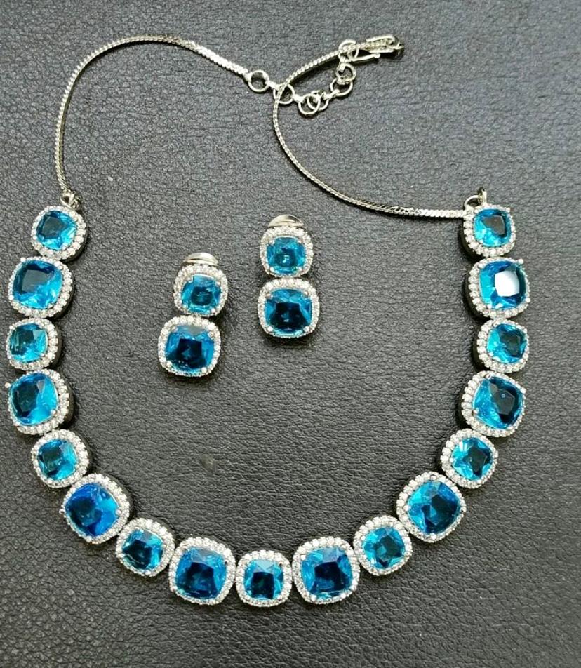 Beautiful Sarwosiki CZ Necklace Set With Earrings