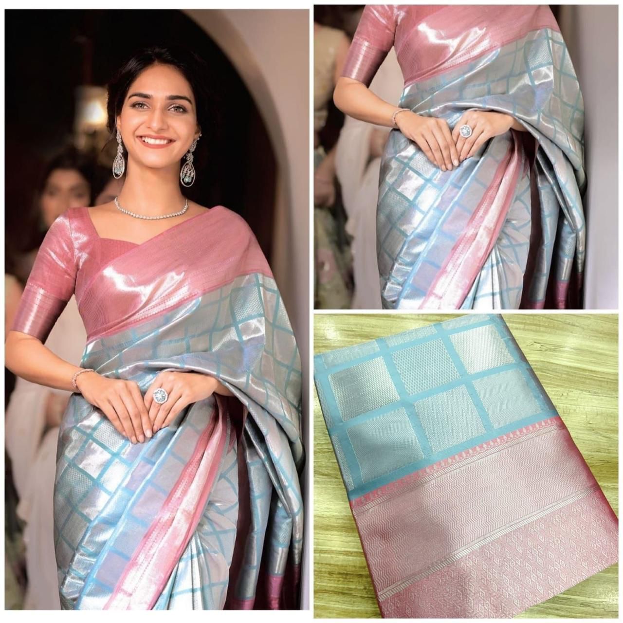 Blue Soft Lichi Silk Saree With Jacquard Work and Border