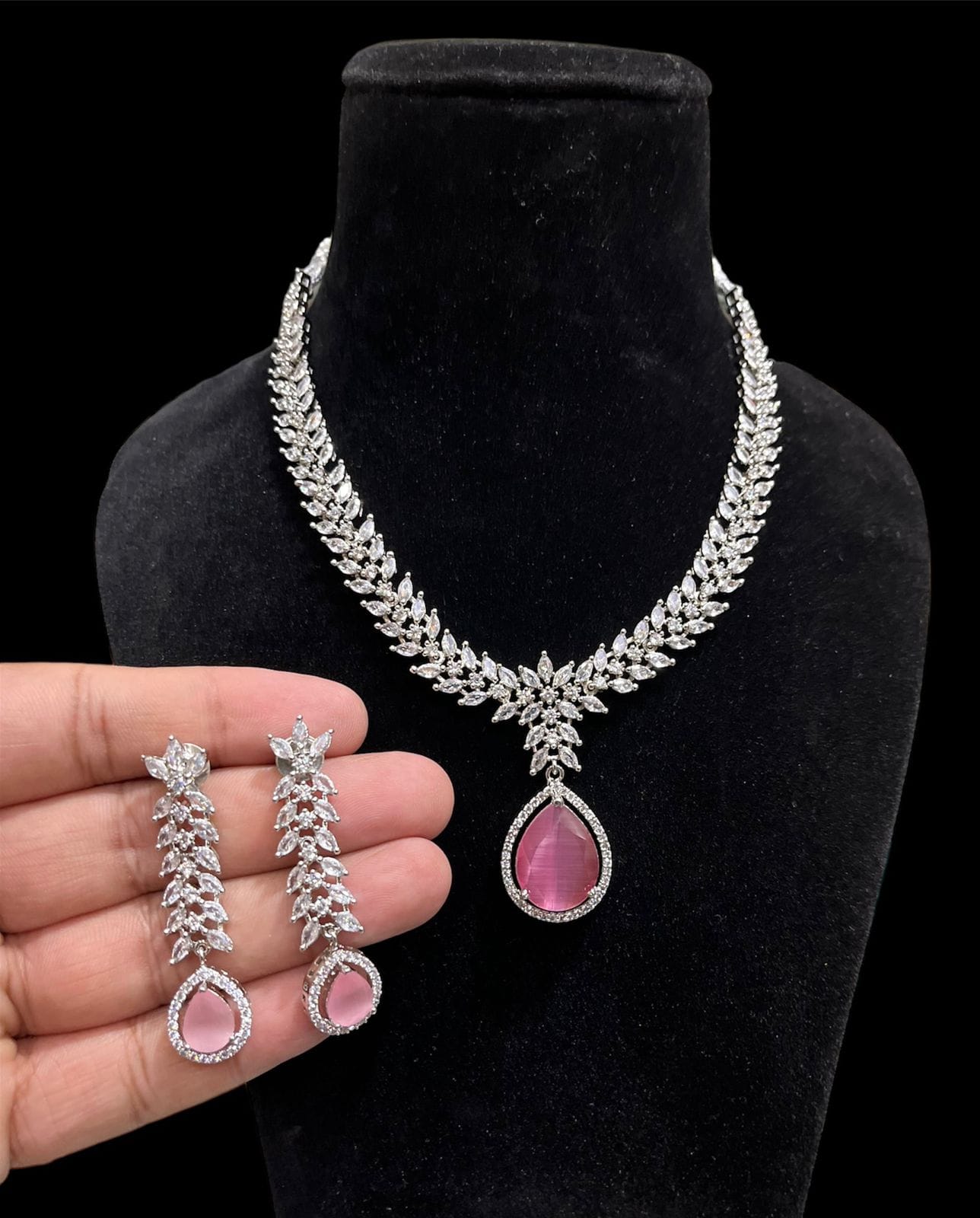 American Diamond Necklace Set With Stone