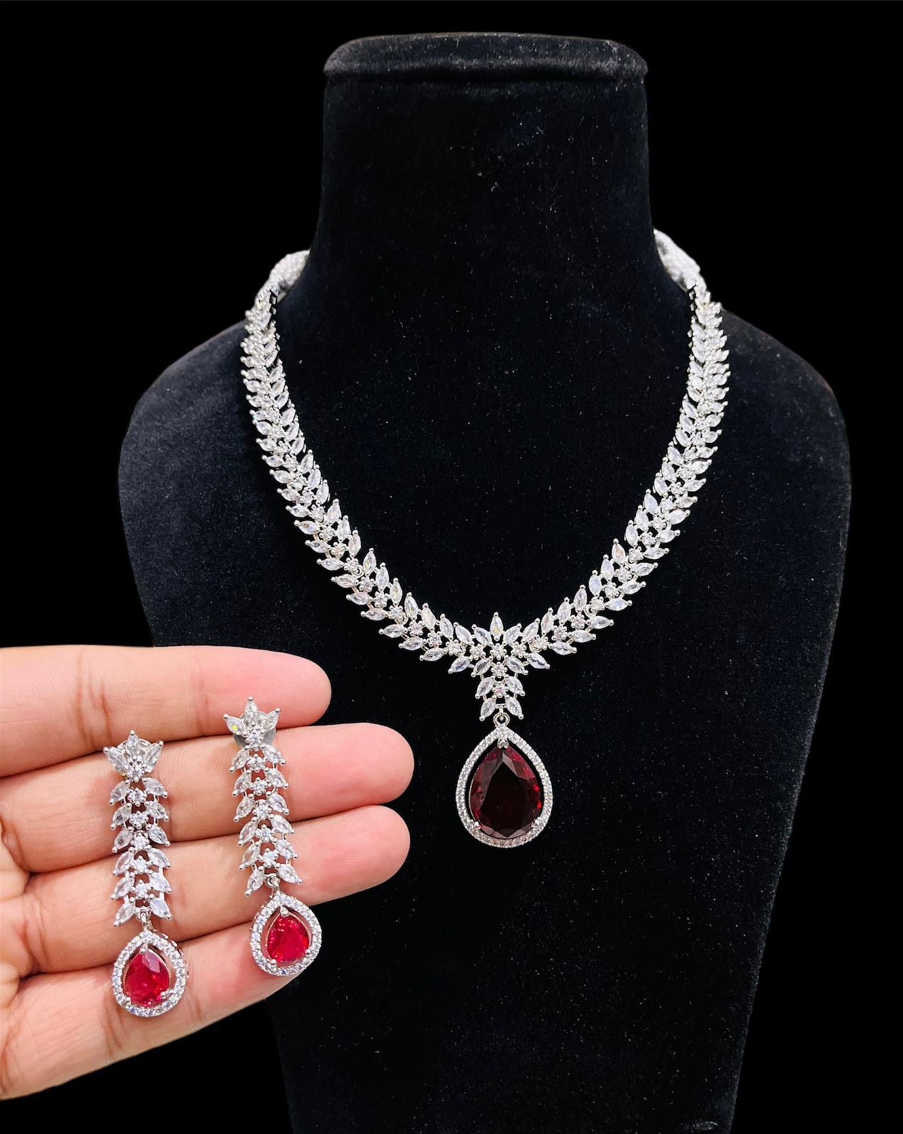 American Diamond Necklace Set With Stone