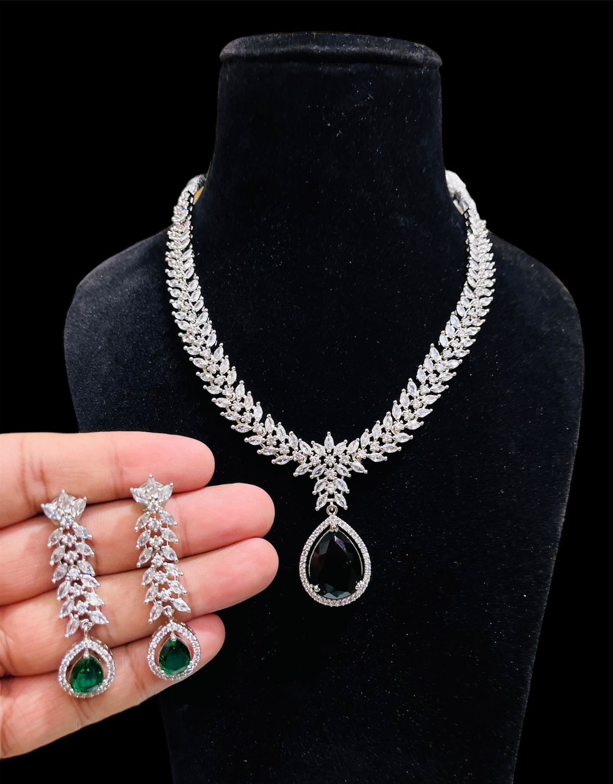 American Diamond Necklace Set With Stone