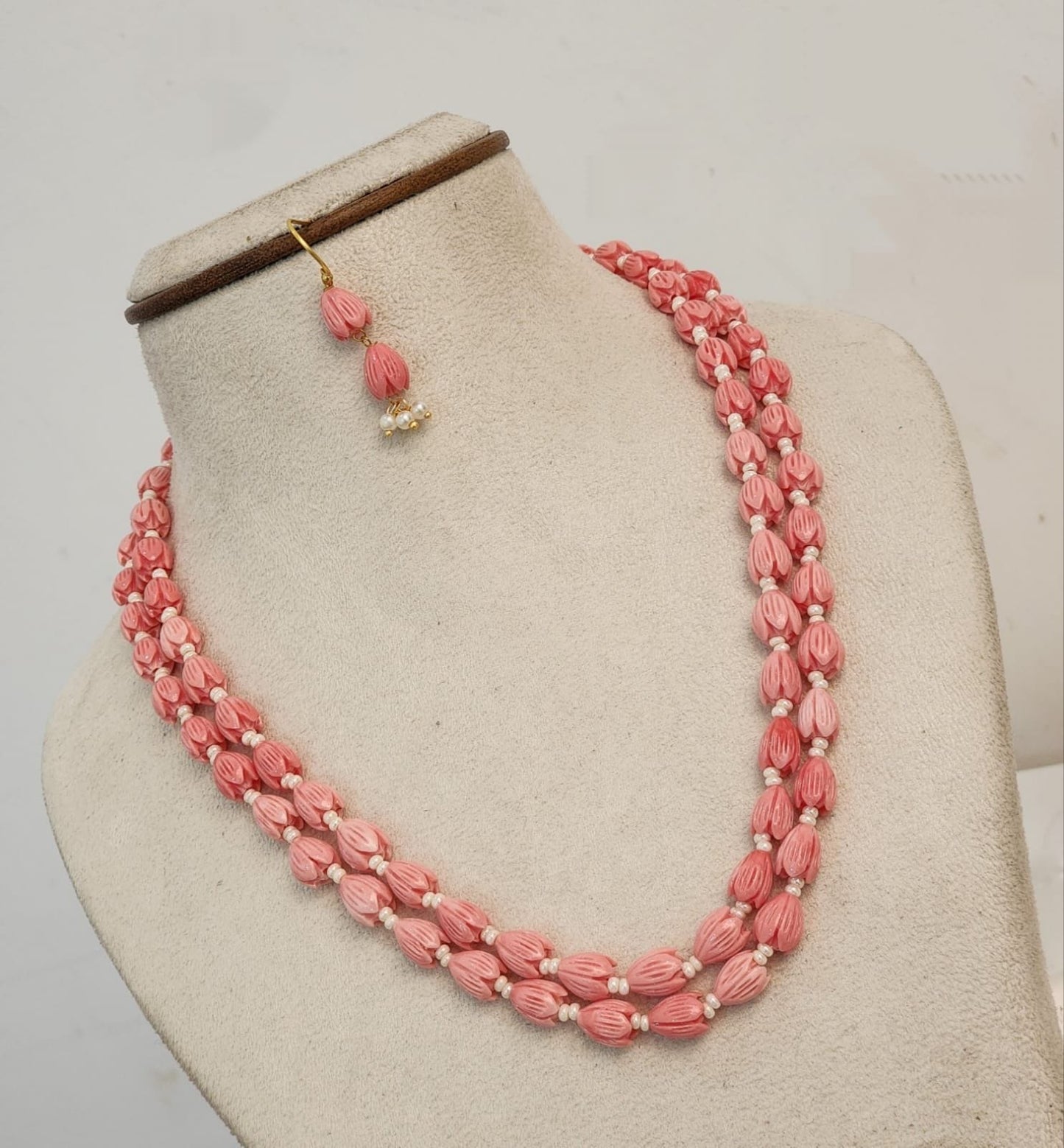 Peach Pink Two Layer Tulip Mala