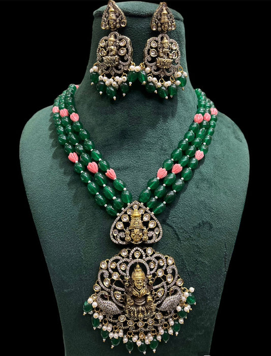 Victorian Finishing Sri Laxmi Venkateshwara Temple Jewellery Set