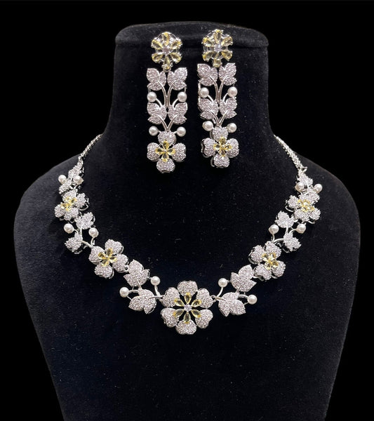 American Diamond Floral Design Necklace Set