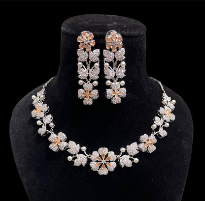 American Diamond Floral Design Necklace Set