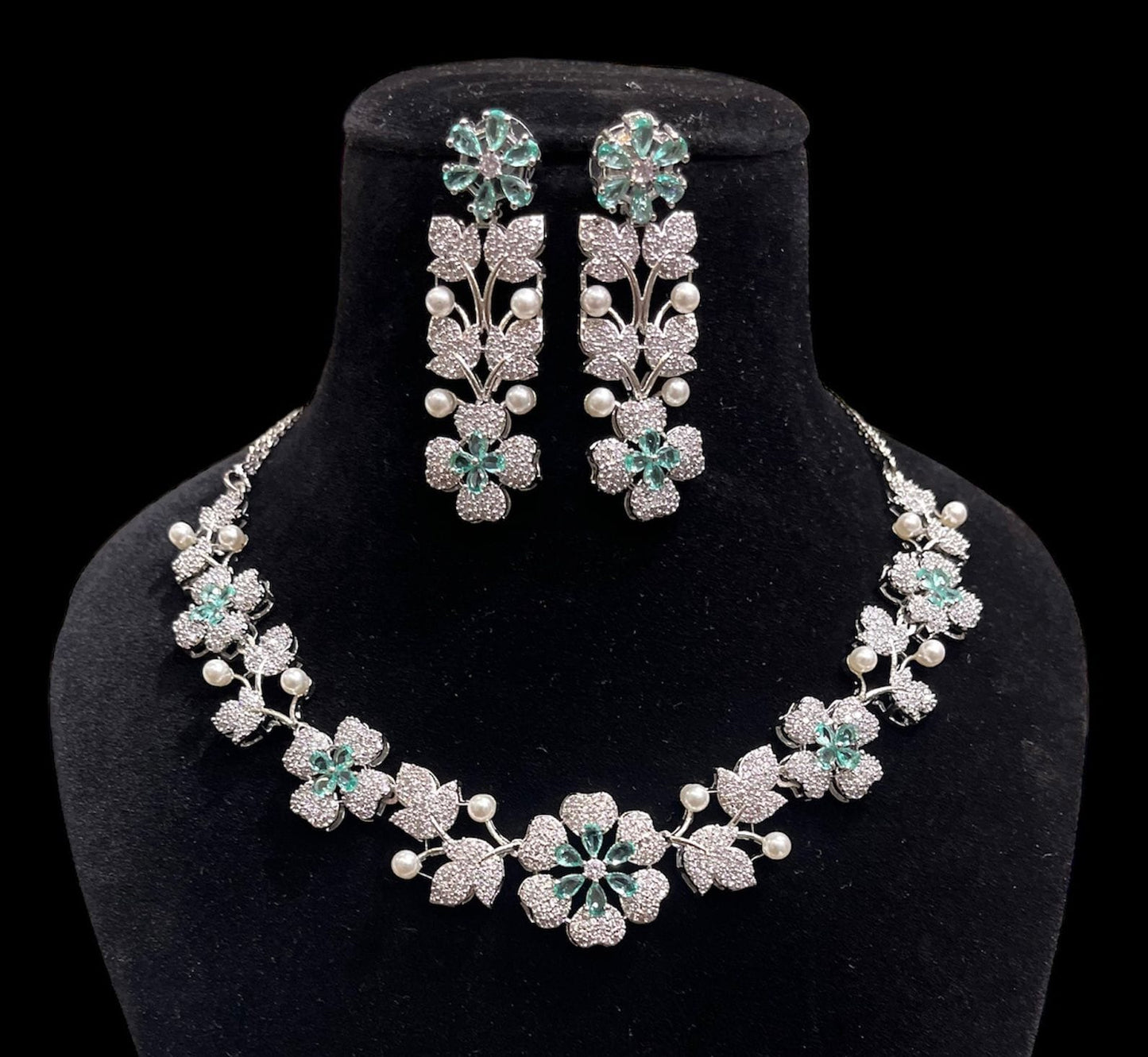 American Diamond Floral Design Necklace Set