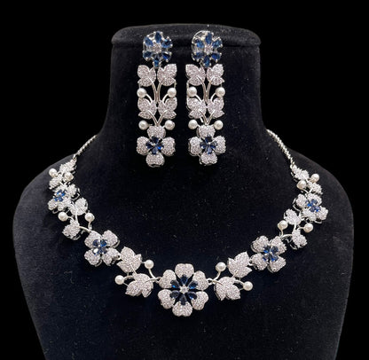 American Diamond Floral Design Necklace Set