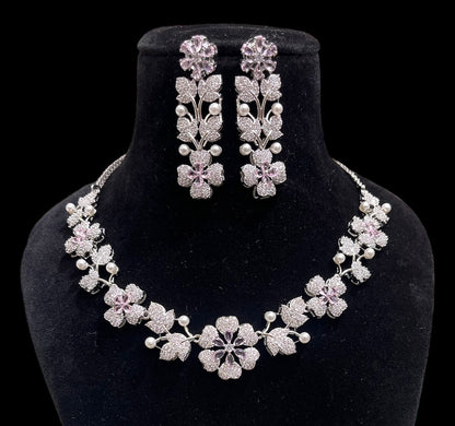 American Diamond Floral Design Necklace Set