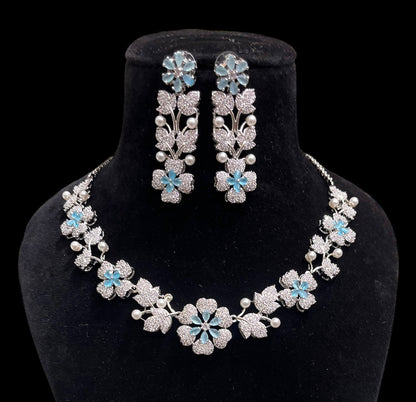 American Diamond Floral Design Necklace Set