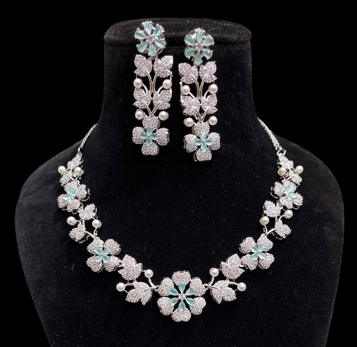 American Diamond Floral Design Necklace Set