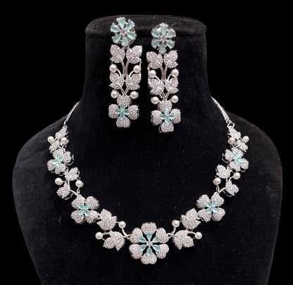 American Diamond Floral Design Necklace Set