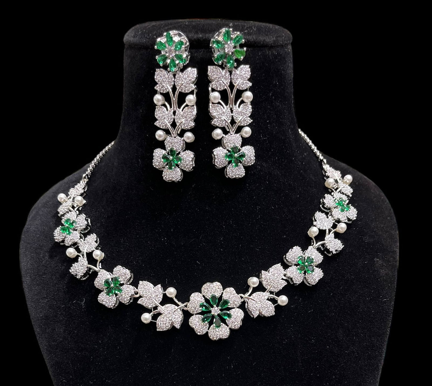 American Diamond Floral Design Necklace Set