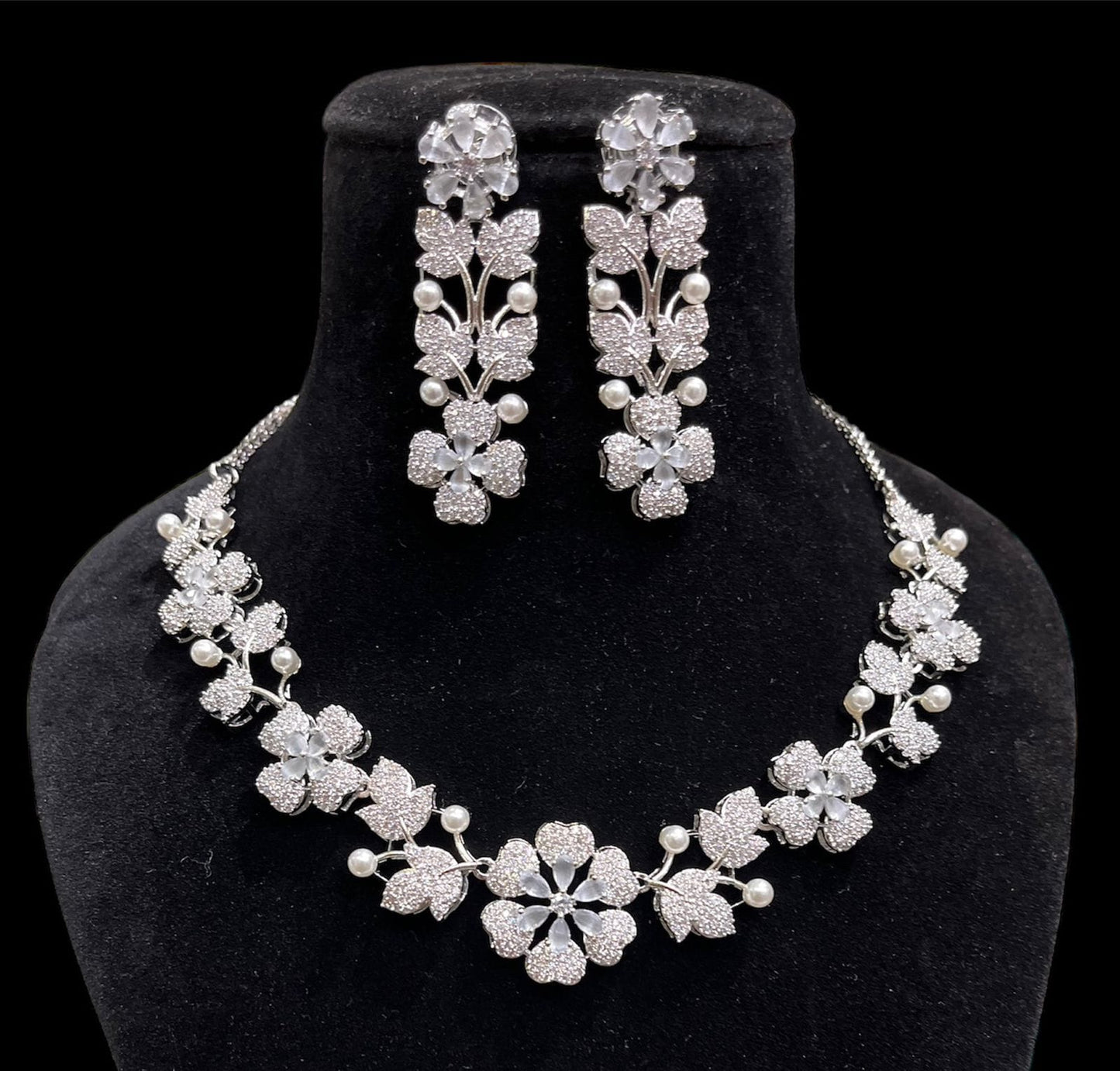 American Diamond Floral Design Necklace Set