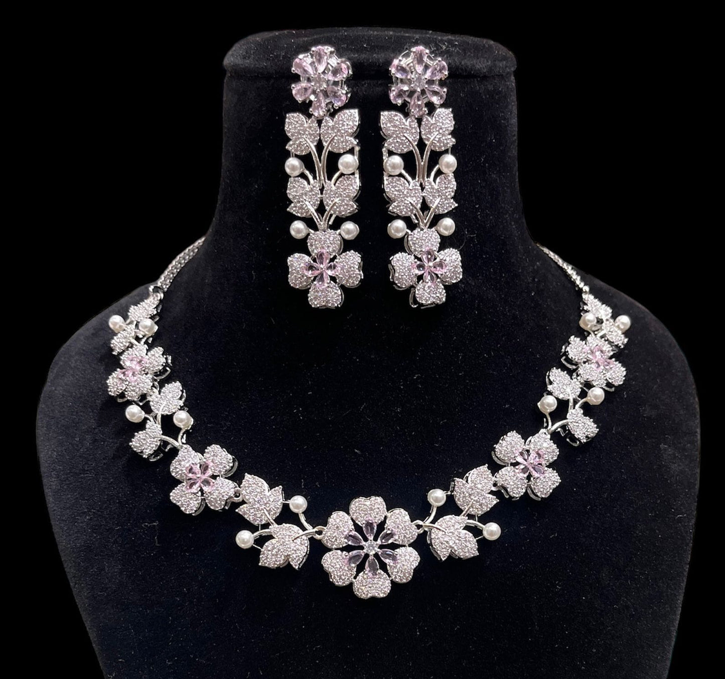 American Diamond Floral Design Necklace Set