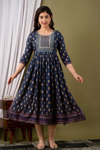 Soft Reyon Cotton Nayra Cut Kurti With Embroidery Work