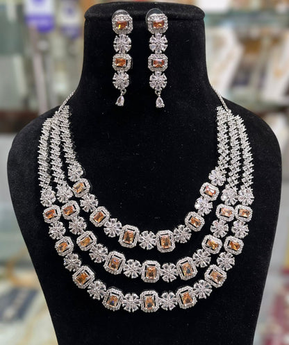 Three Layer American Diamond Necklace Set