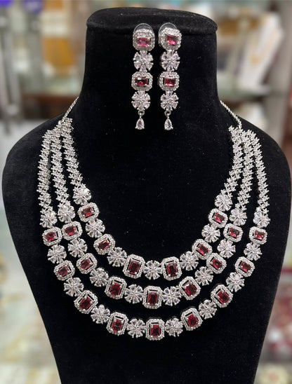 Three Layer American Diamond Necklace Set