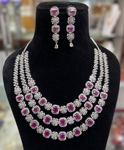 Three Layer American Diamond Necklace Set