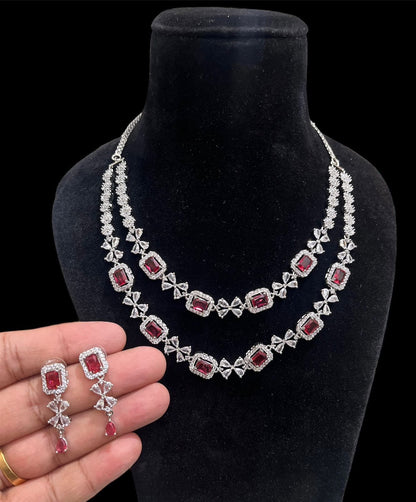 Two Layer Partywear American Diamond Necklace Set