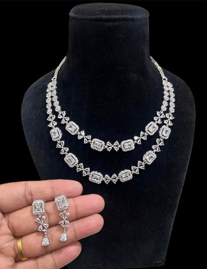 Two Layer Partywear American Diamond Necklace Set