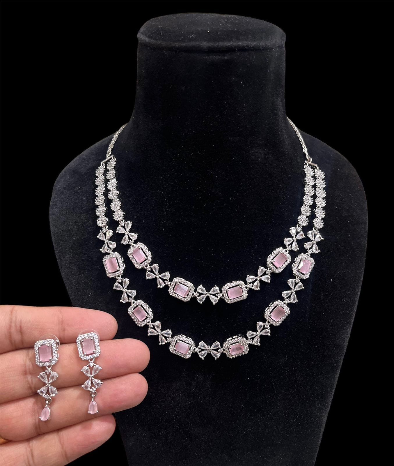 Two Layer Partywear American Diamond Necklace Set