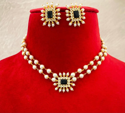 White Beads American Diamond Choker Necklace Set