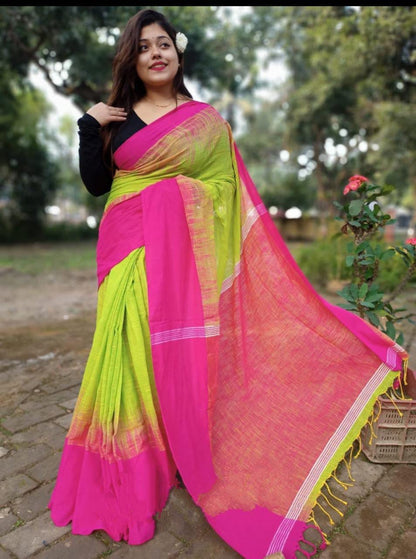 Soft Two Shade Pure Linen Saree With Blouse