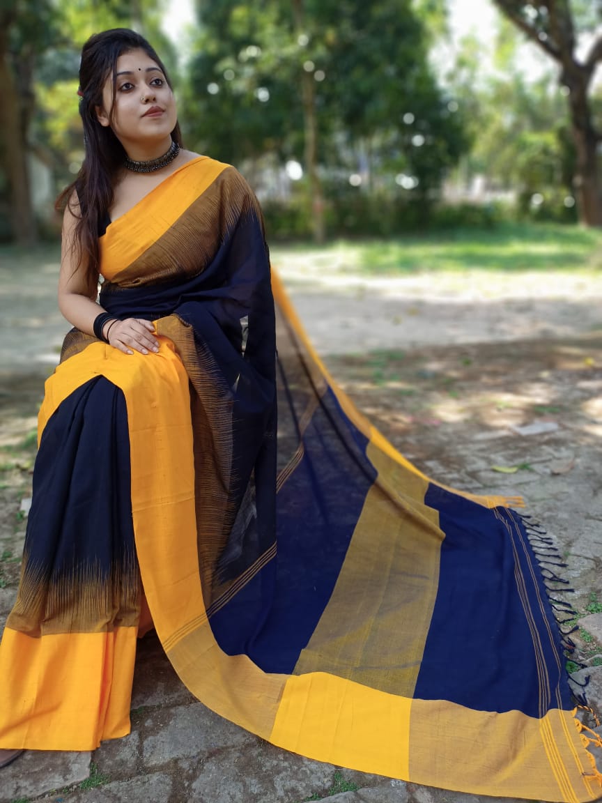 Soft Two Shade Pure Linen Saree With Blouse